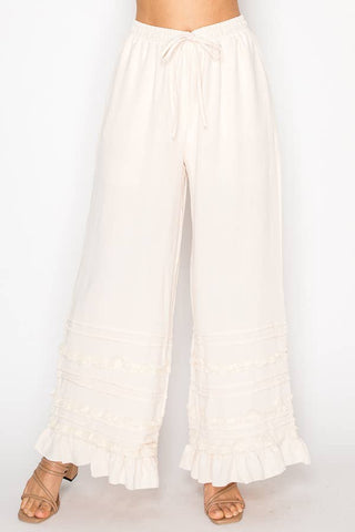 Macy Lined Flowy Pants with Ruffle Details
