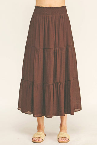 SMOCKED WAIST TIERED MAXI SKIRT