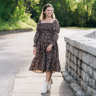 Dainty Floral Brown Dress- Women