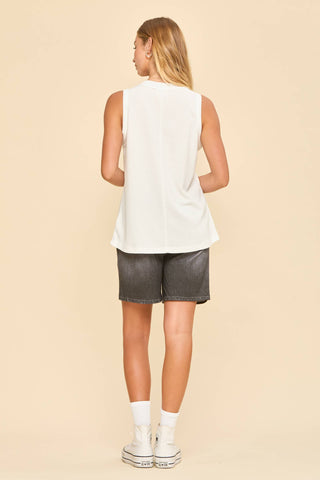 Waffle Knit Sleeveless Top Button Down