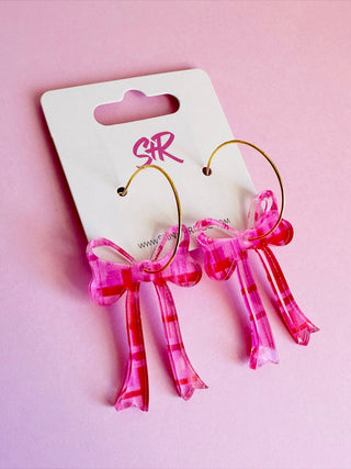 Valentine’s Plaid Acrylic Bow Hoop Earring