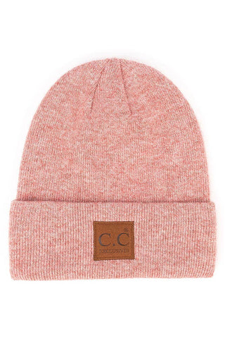 C.C Heather Knit Suede Patch Beanie Winter Hat
