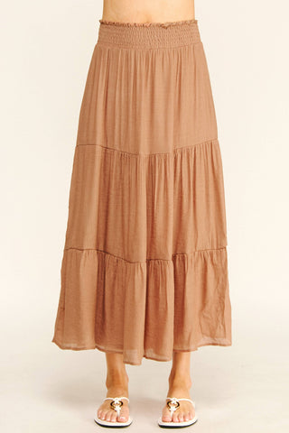 SMOCKED WAIST TIERED MAXI SKIRT