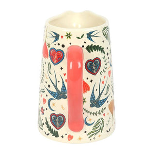 Cream Folk Print Ceramic Flower Vase Jug