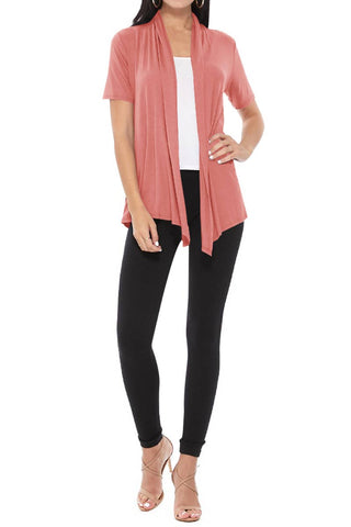 Women's Casual Short Sleeve Draped Open Front Solid Cardigan