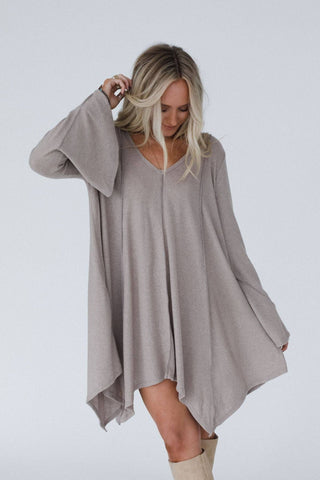 Golden Hour Long Bell Sleeve Tunic Dress - Latte
