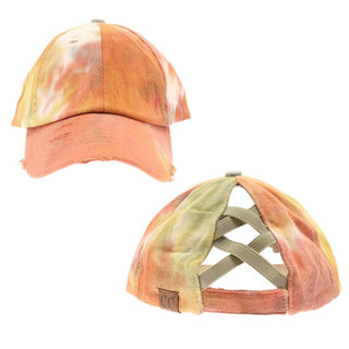 Tie Dye Criss-Cross High Ponytail CC Ball Cap BT791