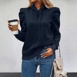 Solid Hoodie Sweatshirt Terry Top Trendy Puff Sleeve Casual