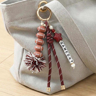GAMEDAY Star Football Tinsel Pom Knot Tassel Keychain  Bag Charm