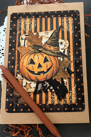Halloween Pumpkin Altered Kraft Notebook with Pen