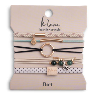 "Flirt" Polka Dot in Cream & Black with Green Accent Hair Tie Bracelets (Med)