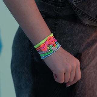 "Glow" Neon with Silver Accents Hair Tie Bracelets (Med)
