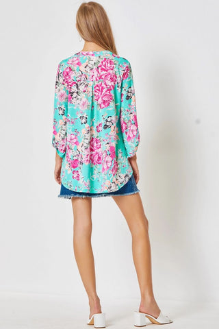 Lizzy 3/4 - Aqua/Magenta Floral