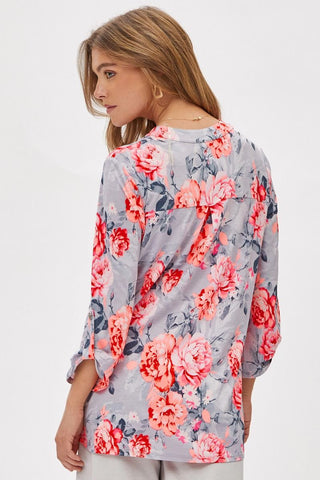 Lizzy 3/4 - Grey/Pink Floral