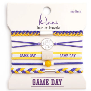 "Game Day" Purple & Yellow Hair Tie Bracelets (Lg)