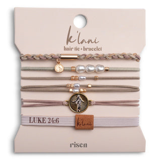 "Risen" Warm Neutrals with Gold Christus Hair Tie Bracelets (Med)